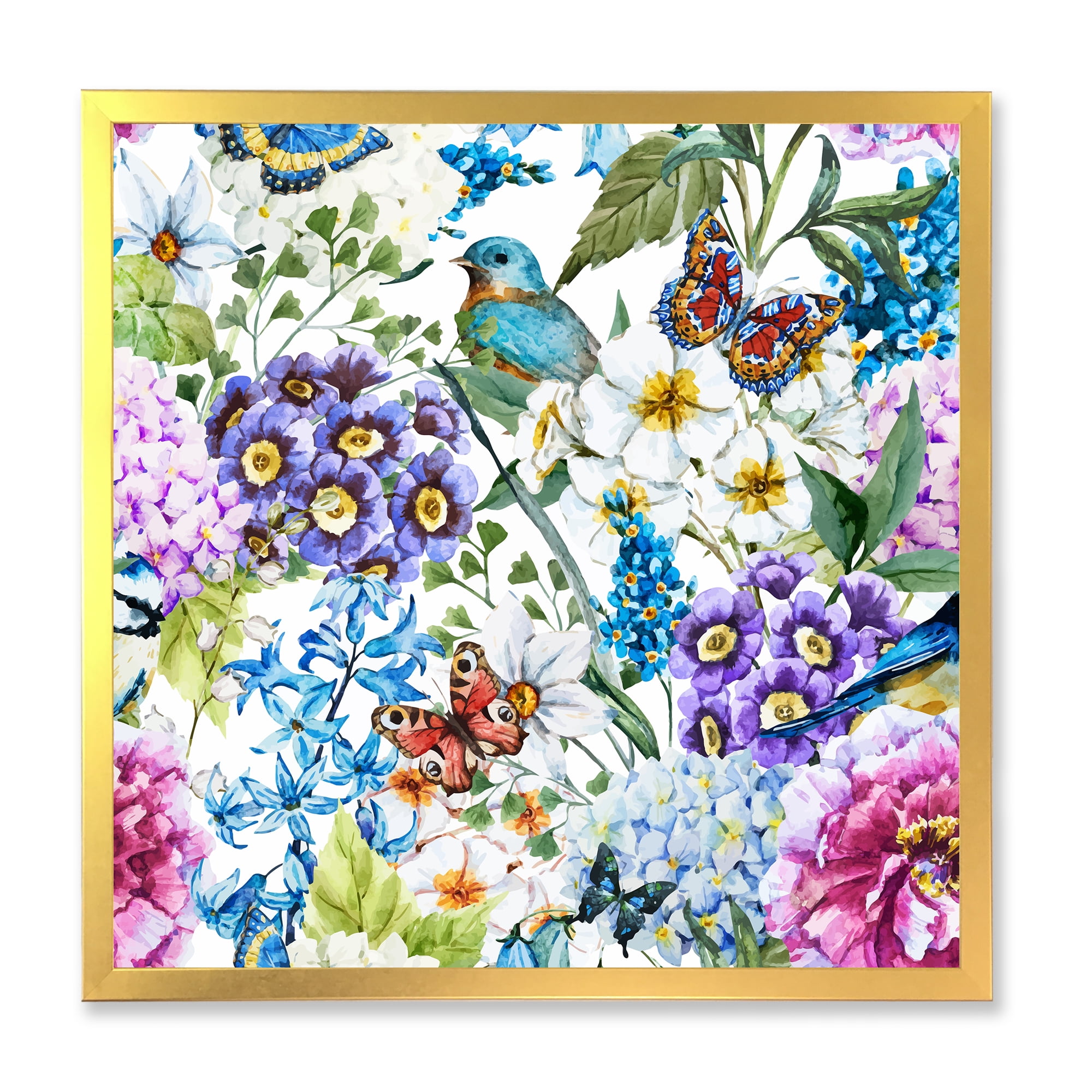 Wildflowers and Vibrant Wild Spring Leaves XII 30 in x 30 in Framed Painting Canvas Art Print, by Designart