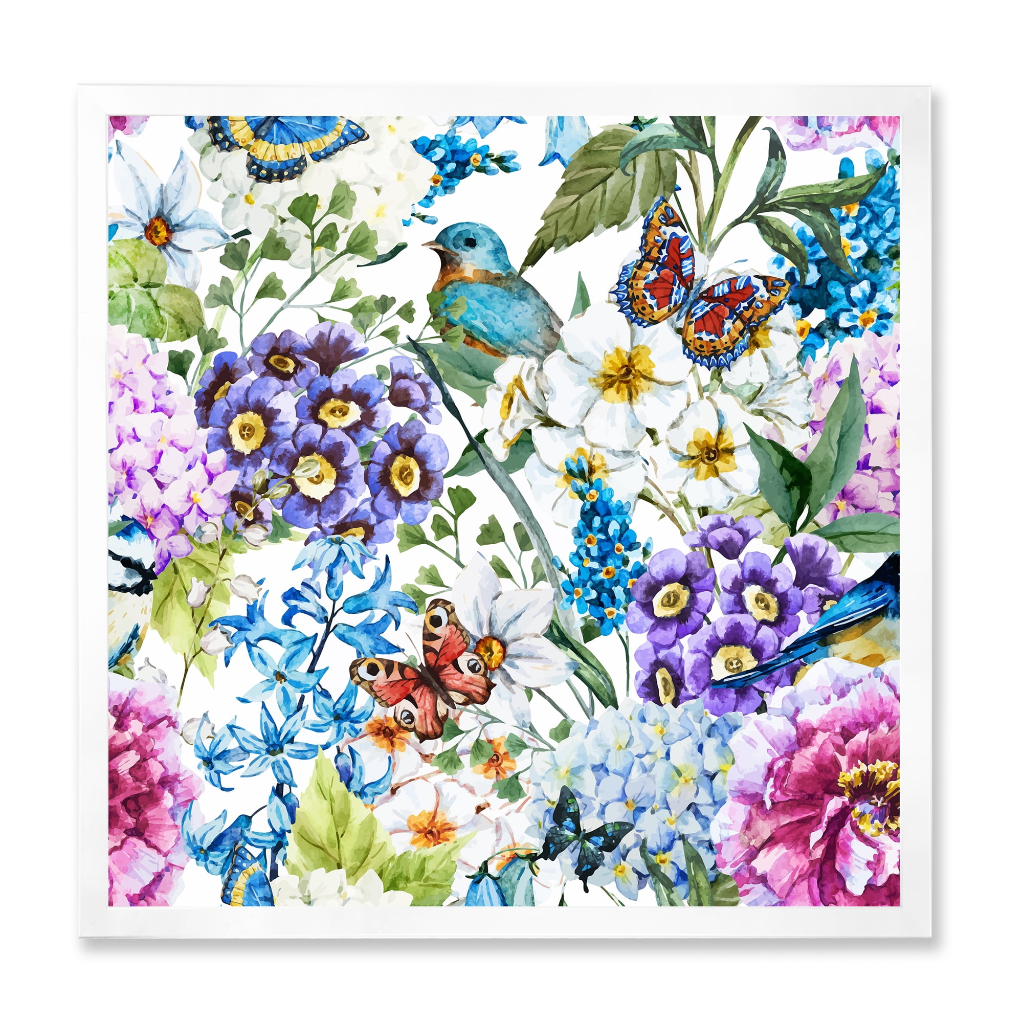 Wildflowers and Vibrant Wild Spring Leaves XII 36 in x 36 in Framed Painting Canvas Art Print, by Designart