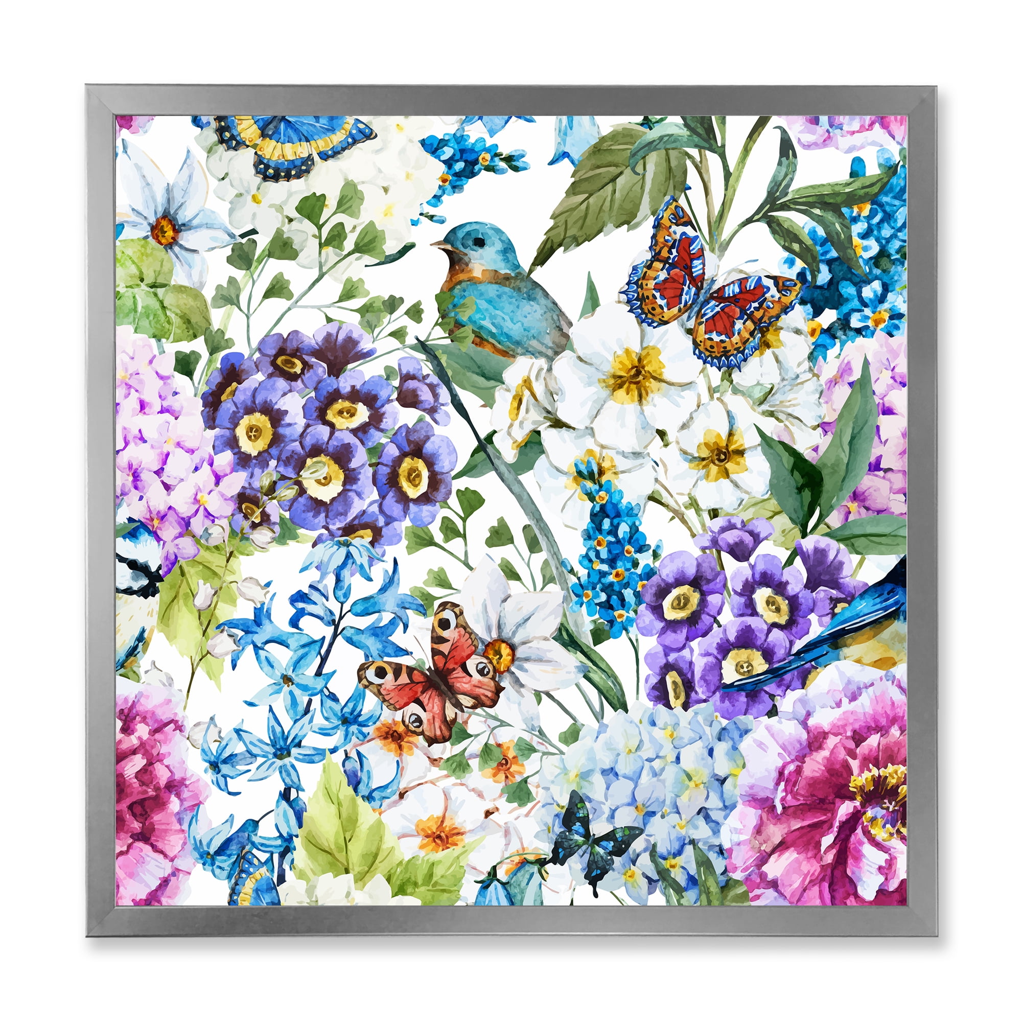 Wildflowers and Vibrant Wild Spring Leaves XII 36 in x 36 in Framed Painting Canvas Art Print, by Designart