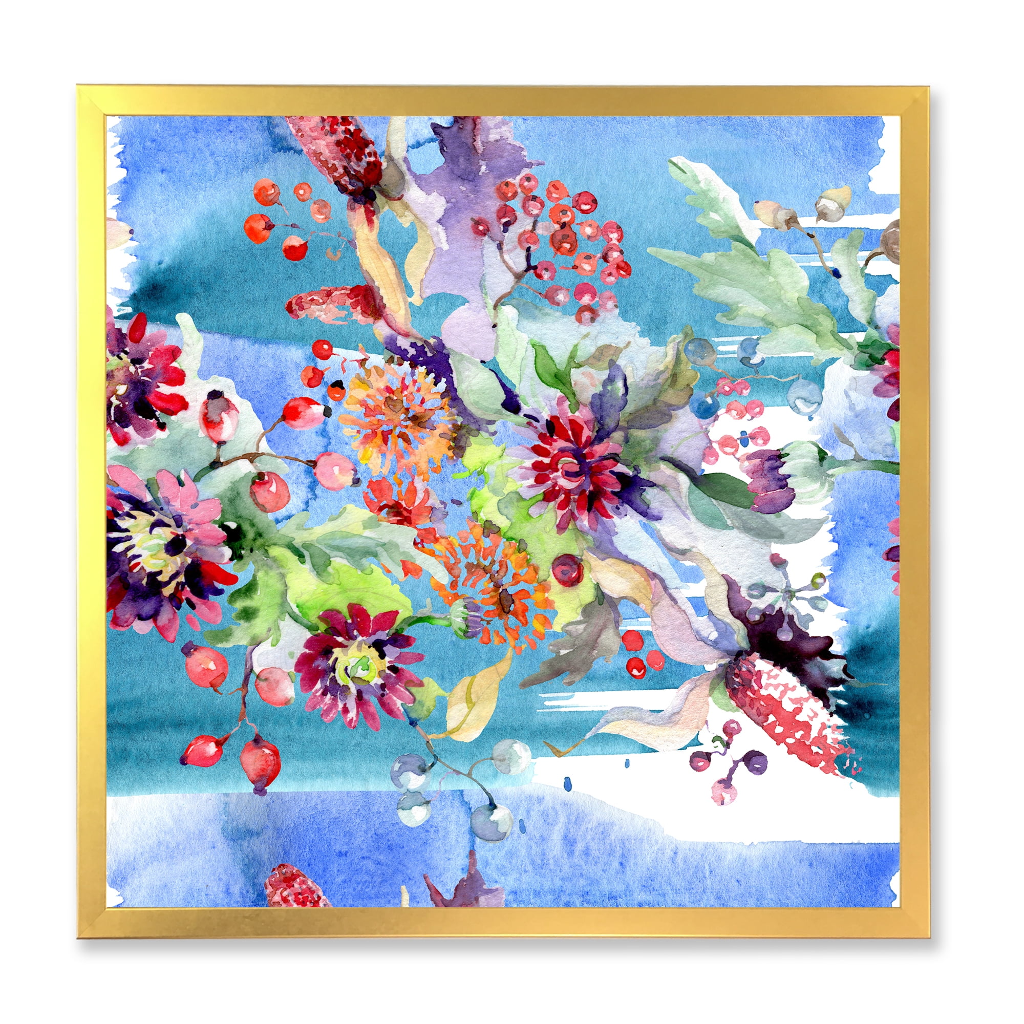Wildflowers and Vibrant Wild Spring Leaves XIII 16 in x 16 in Framed Painting Canvas Art Print, by Designart