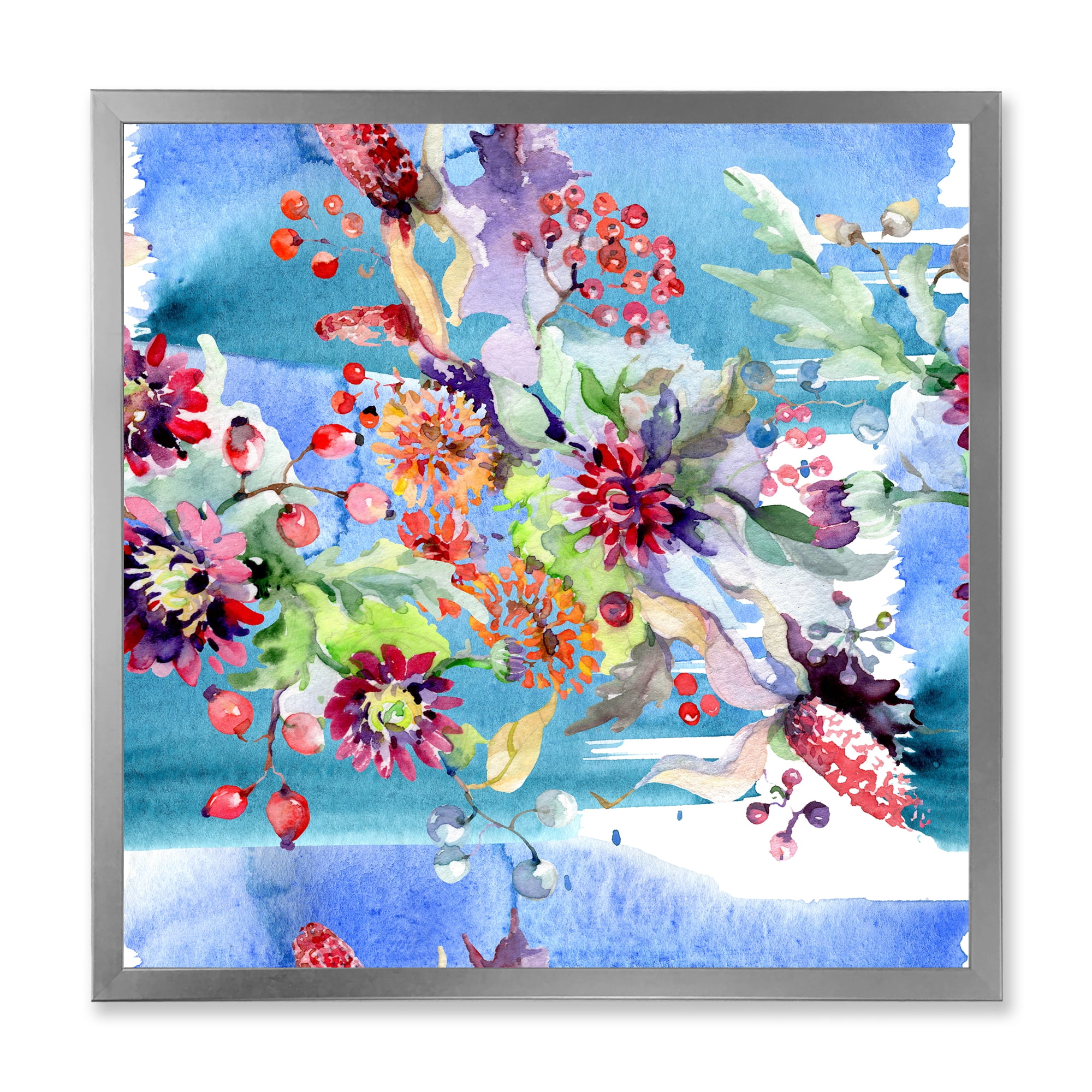 Wildflowers and Vibrant Wild Spring Leaves XIII 16 in x 16 in Framed Painting Canvas Art Print, by Designart