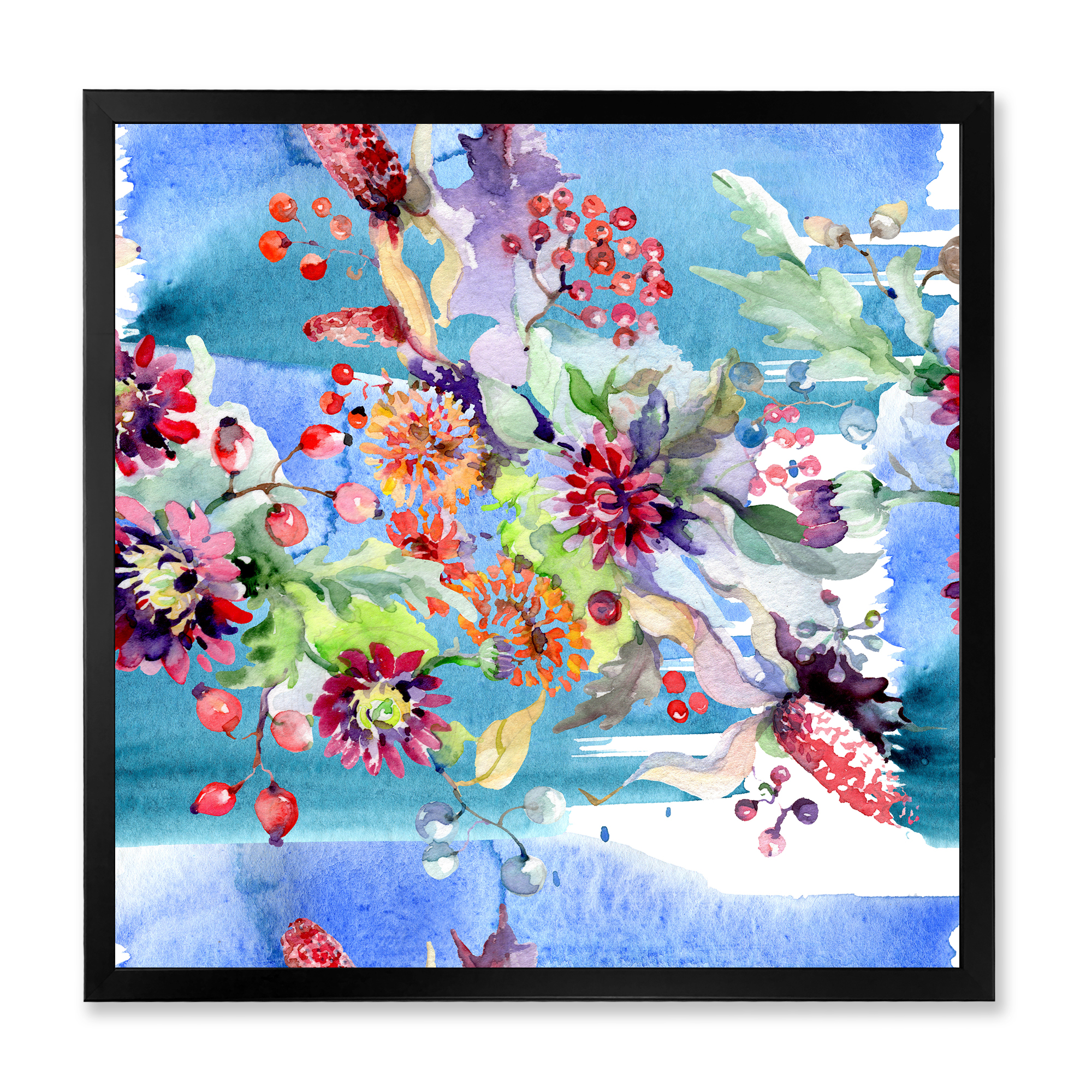 Wildflowers and Vibrant Wild Spring Leaves XIII 30 in x 30 in Framed Painting Canvas Art Print, by Designart