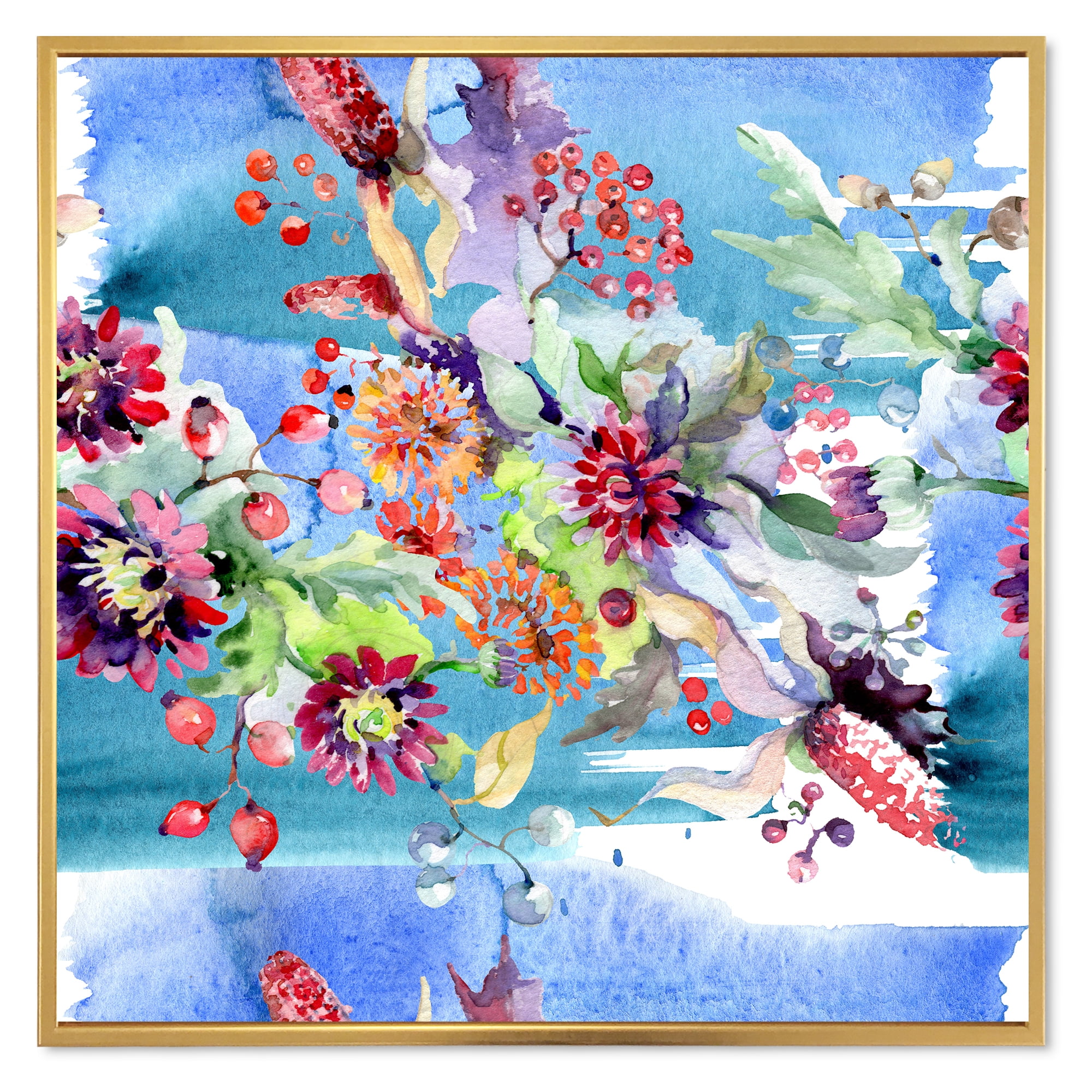 Wildflowers and Vibrant Wild Spring Leaves XIII 36 in x 36 in Framed Painting Canvas Art Print, by Designart