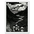 thumbnail image 1 of Wildflowers in Spring Mountain Landscape Linocut Artwork Framed Wall Art Print A4, 1 of 4