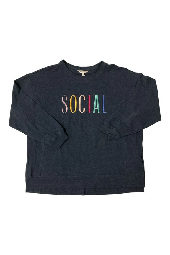 Women's Long Sleeve French Terry Statement Sweatshirt (Navy, XS)