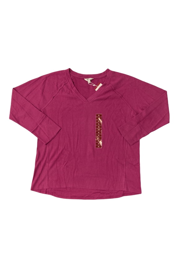 Women's Long Sleeve V-Neck Haley Brushed Sweater Waffle Top (Elderberry, S)