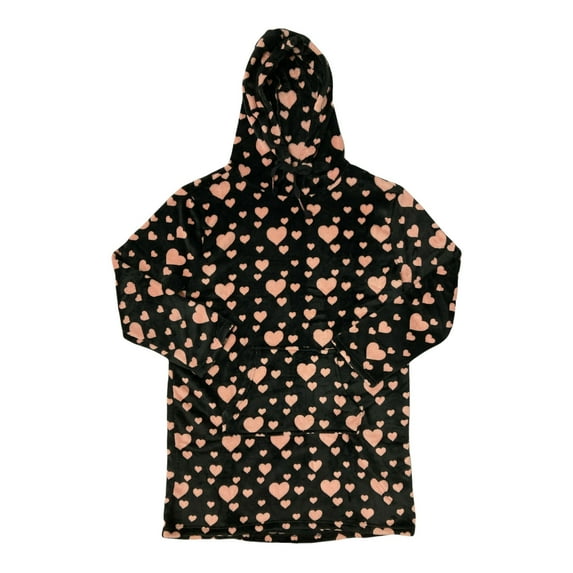 Wildfox Women's Relaxed Fit Cozy, Warm Soft & Plush Hooded Lounger (Hearts, S/M)