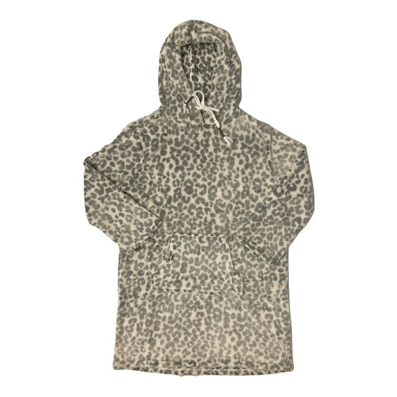 Wildfox Women's Relaxed Fit Cozy, Warm Soft & Plush Hooded Lounger (Snow Leopard, L/XL)