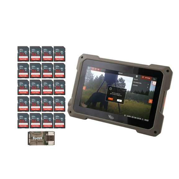 Wildgame Innovation 7-Inch HD Backlit TFT Touchscreen Trail Pad Tablet Bundle with 4-In-1 Card Reader with Micro USB and USB-A Ports, and 32GB Ultra SDHC UHS-I Memory Card (20-Pack) (22 Items)