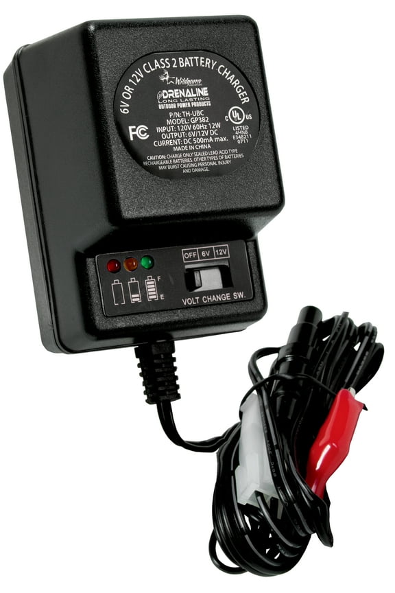 6V/12V eDRENALINE Battery Charger Long-Lasting Powerful Feeder Battery Charger with Adjustable Voltage Switch & Charge Status Light Indicator