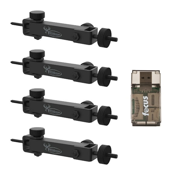 Wildgame Innovations Eco Mount (4-Pack) - Compatible with Cameras and Solar Power Packs Bundle with Card Reader (5 Items)