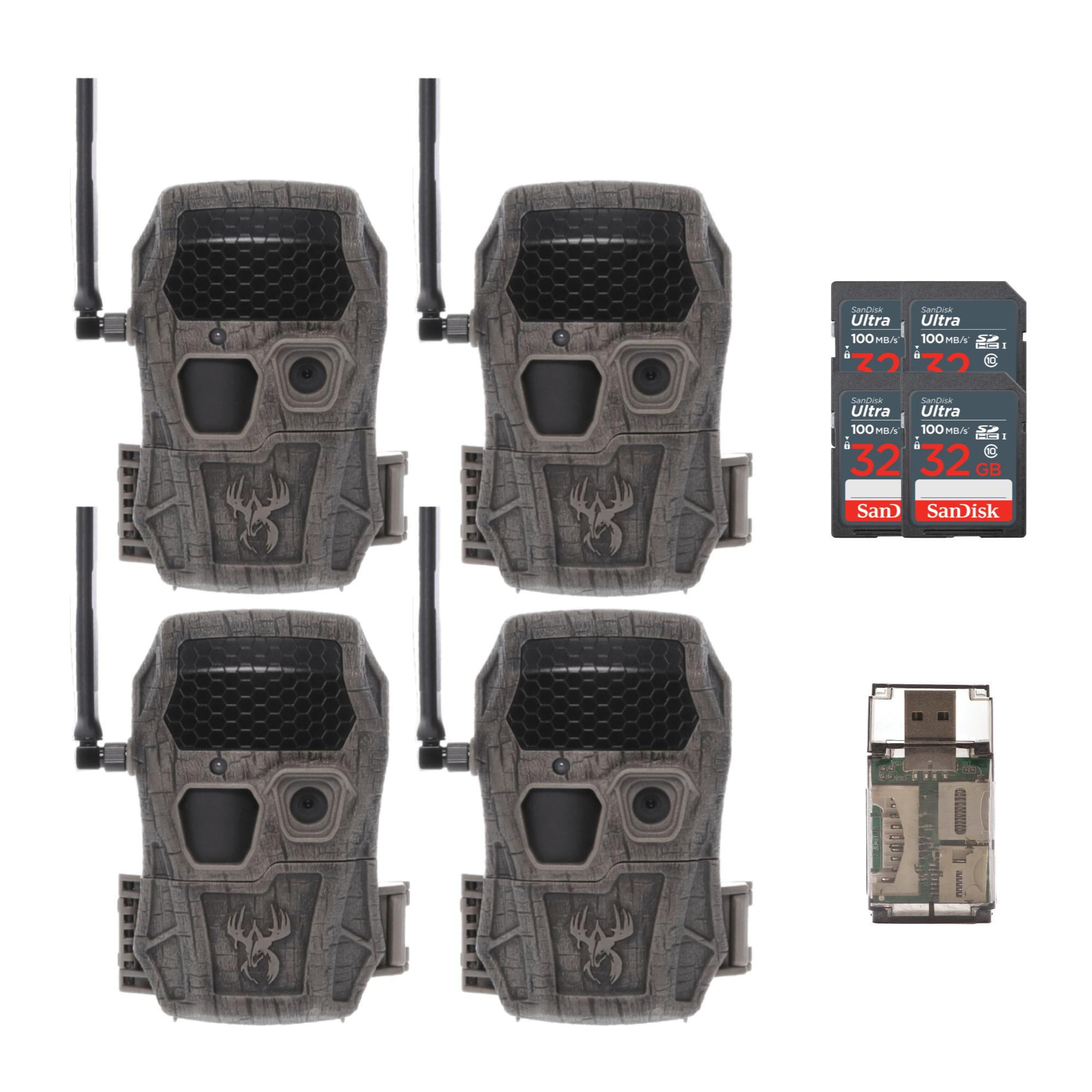 Wildgame Innovations Encounter XT Cellular 26MP Trail Camera with 720p Video Capture and 850nm LEDs (4-Pack) Bundle with 32GB UHS-I Memory Card (4-Pack) and 4-In-1 USB 2.0 Card Reader (9 Items)