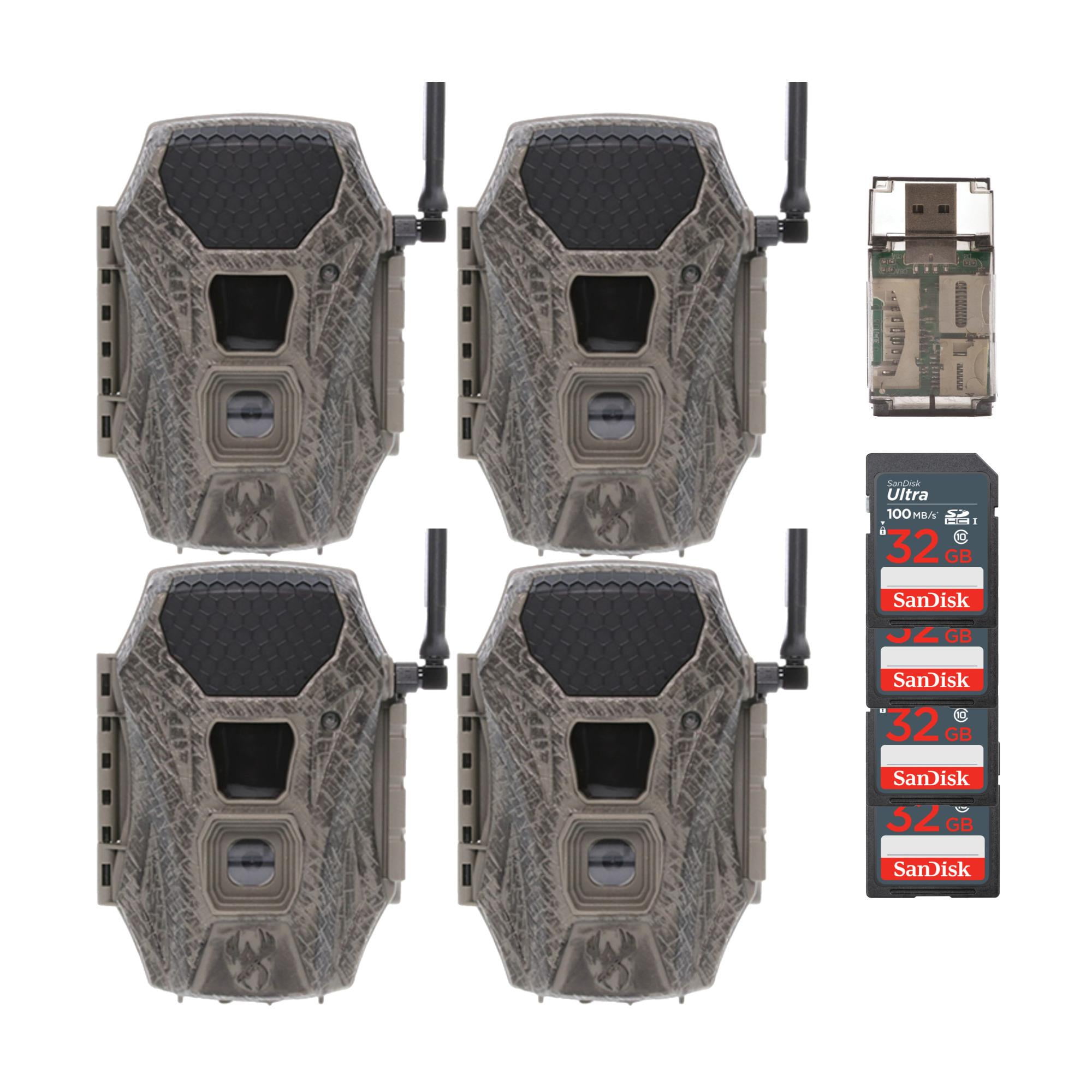 Wildgame Innovations Terra Cell 16MP Cellular Trail Camera (4-Pack) Bundle with 32GB Ultra SDHC UHS-I Memory Card (4-Pack) and USB Card Reader (9 Items)