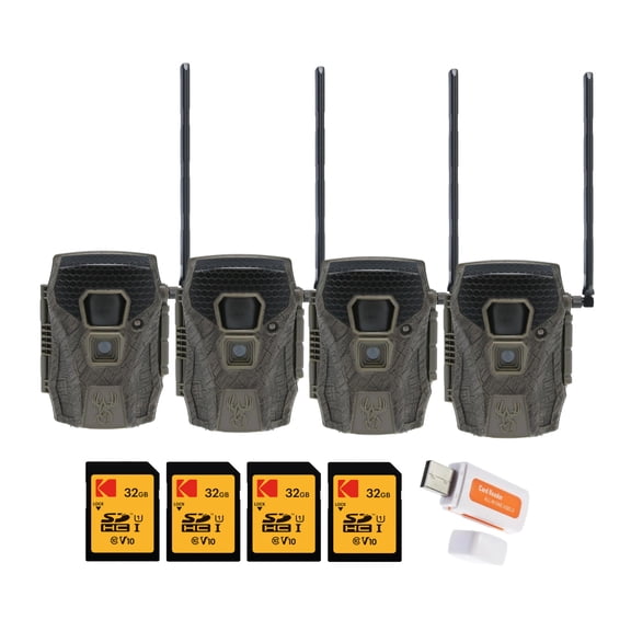 Wildgame Innovations Terra XT 3.0 Cellular Trail Camera (4-Pack) Bundle with Memory Card and Card Reader (9 Items)