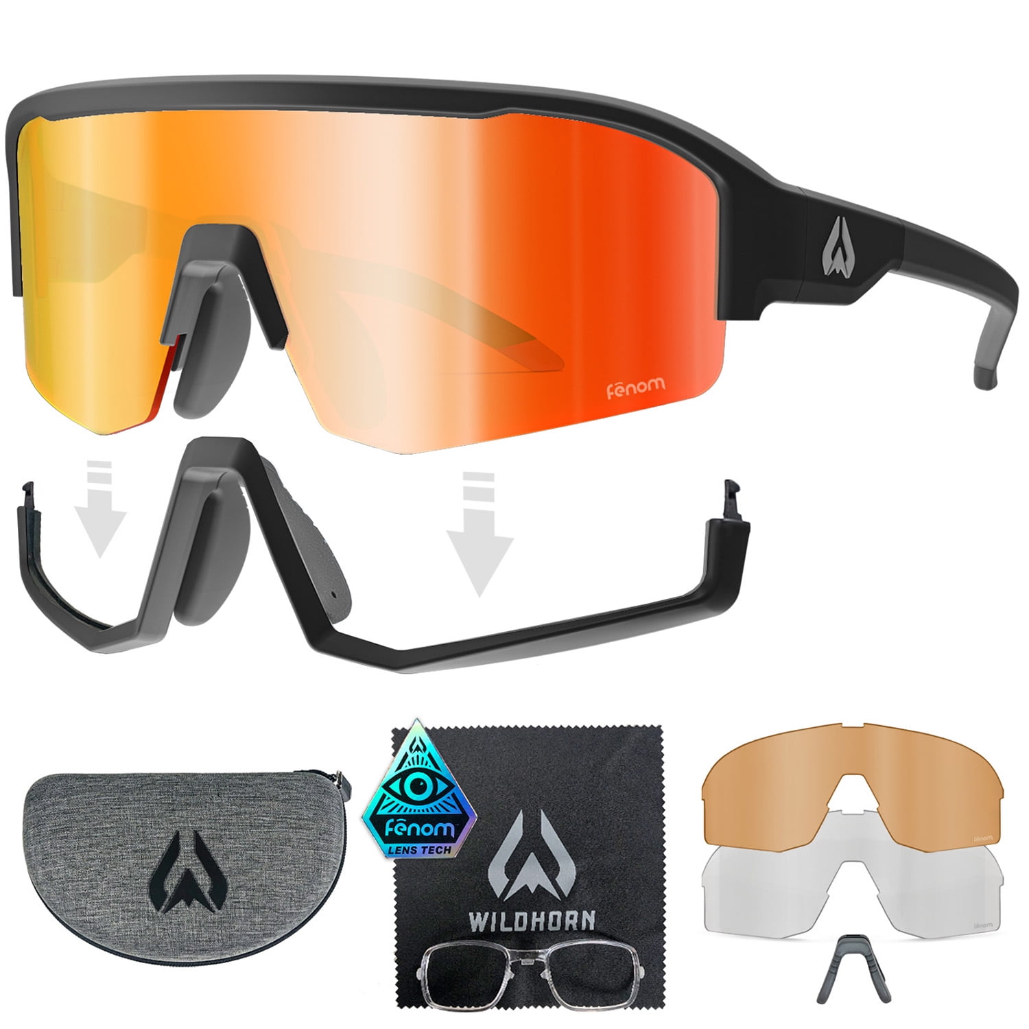 Wildhorn Radke MTB Cycling Glasses, UV400 Sports Ski Running Sunglasses for Women & Men, Baseball Glasses w/3 Swap Lenses