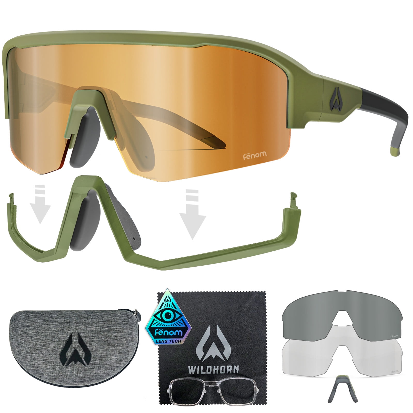 Wildhorn Radke MTB Cycling Glasses, UV400 Sports Ski Running Sunglasses for Women & Men, Baseball Glasses w/3 Swap Lenses
