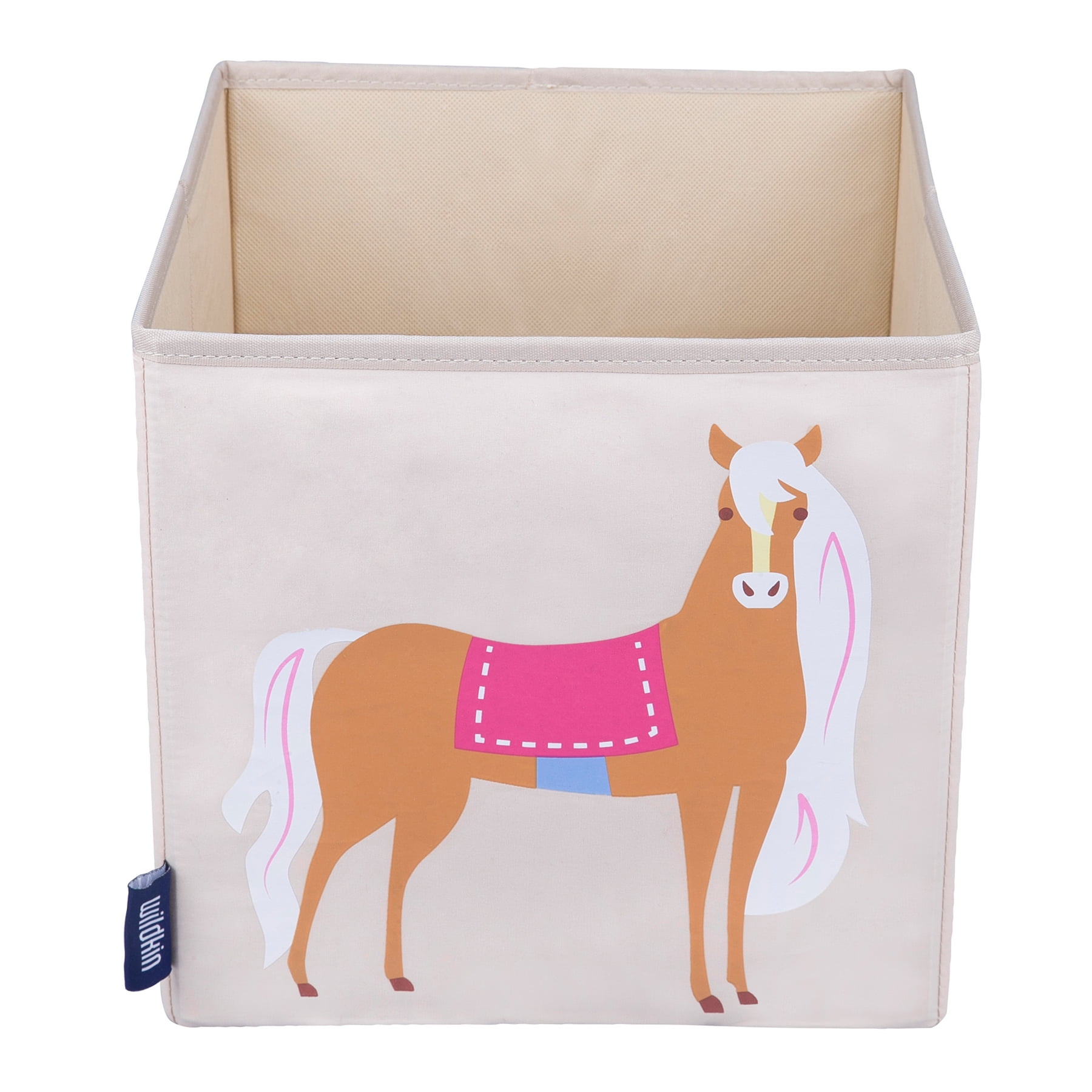 Wildkin Beige and Pink Horse Fabric Kids Storage Cube
