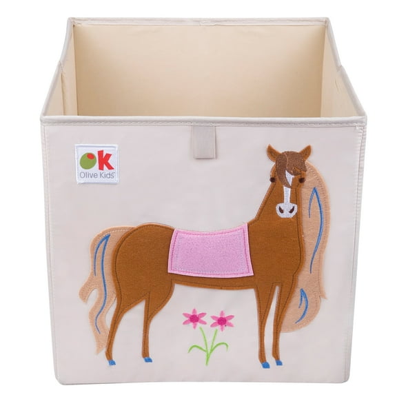 Wildkin 13 Inch Kids Storage Cube for Boys and Girls, Toy Organizer (Horses Pink)