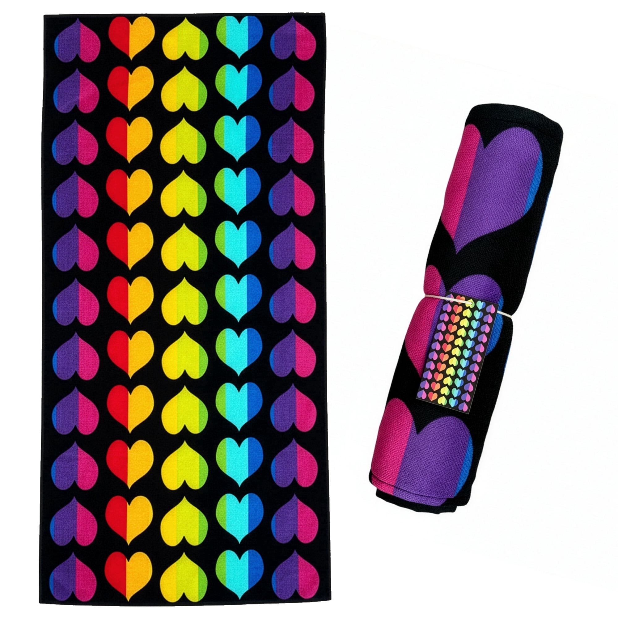 Wildkin Kids 100% Cotton Beach Towel for Boys and Girls (Rainbow Hearts)