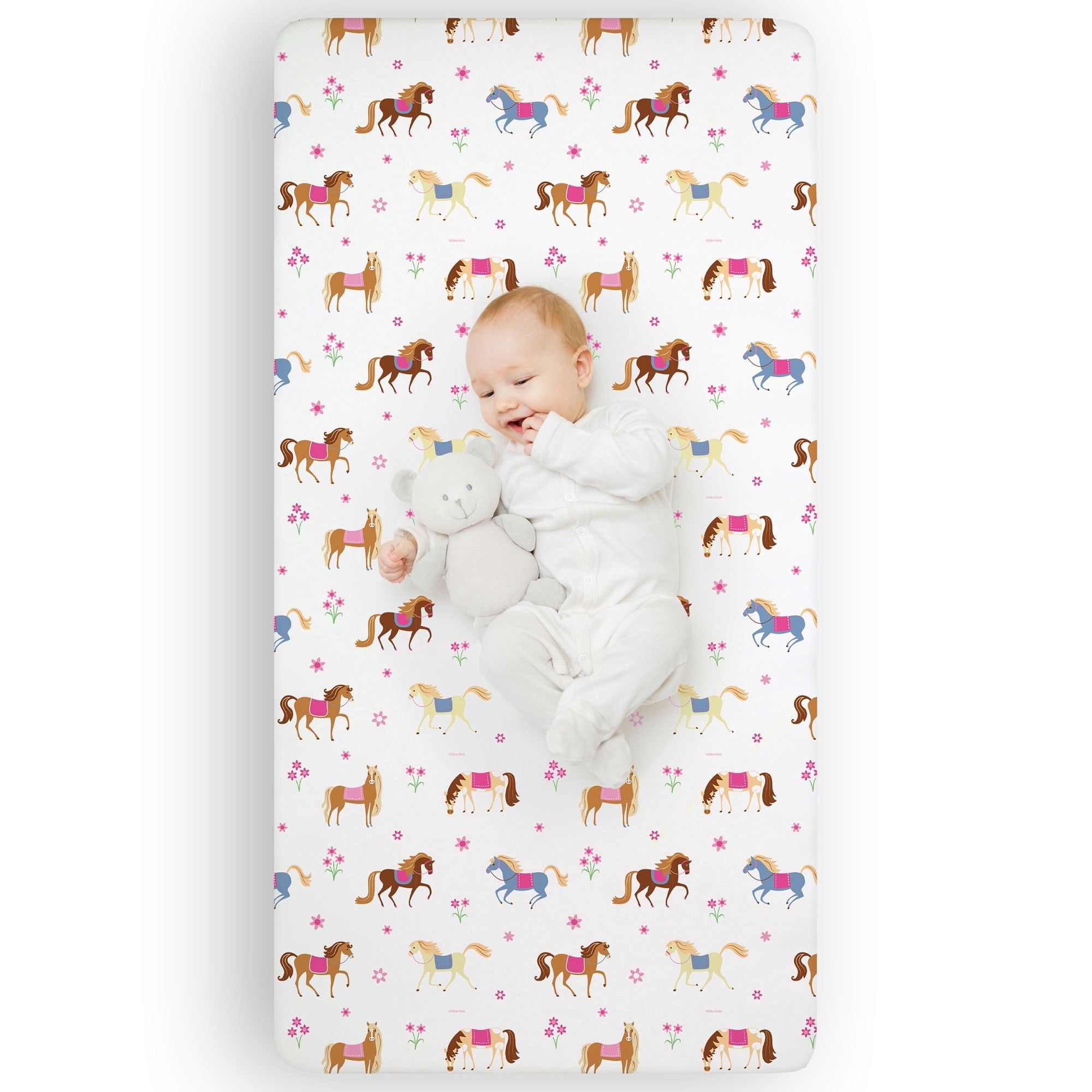 Wildkin Kids 100% Cotton Fitted Crib Sheet for Boys and Girls (Horses Pink)