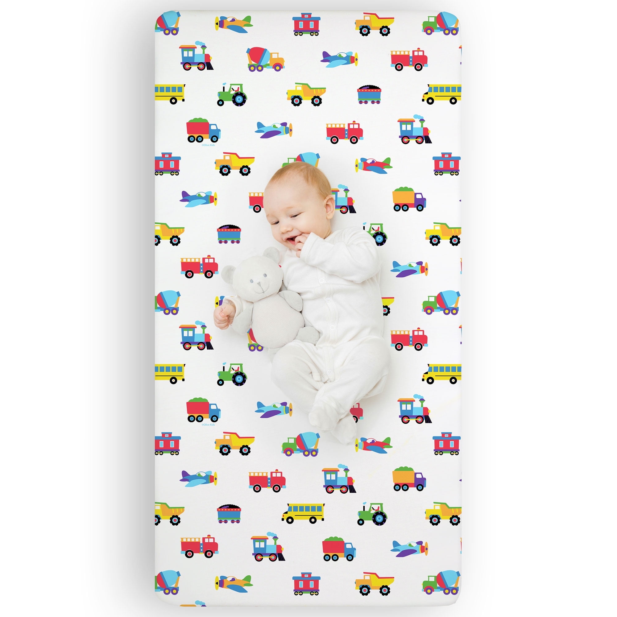 Wildkin Kids 100% Cotton Fitted Crib Sheet for Boys and Girls (Trains, Planes & Trucks Blue)