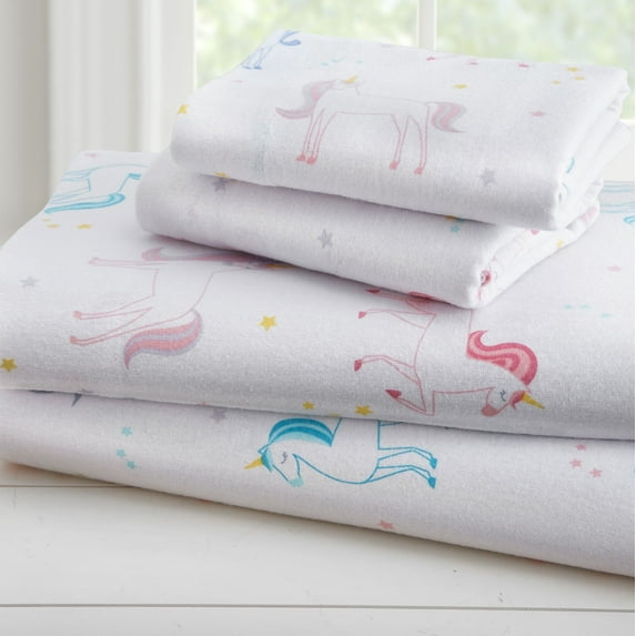 Wildkin Kids 100% Cotton Flannel Sheet Set for Boys and Girls - Full (Unicorn Purple)