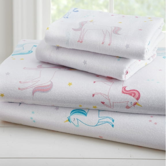 Wildkin Kids 100% Cotton Flannel Sheet Set for Boys and Girls - Full (Unicorn Purple)