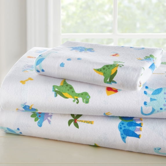 Wildkin Kids 100% Cotton Flannel Sheet Set for Boys and Girls - Toddler (Dinosaur Land Blue)
