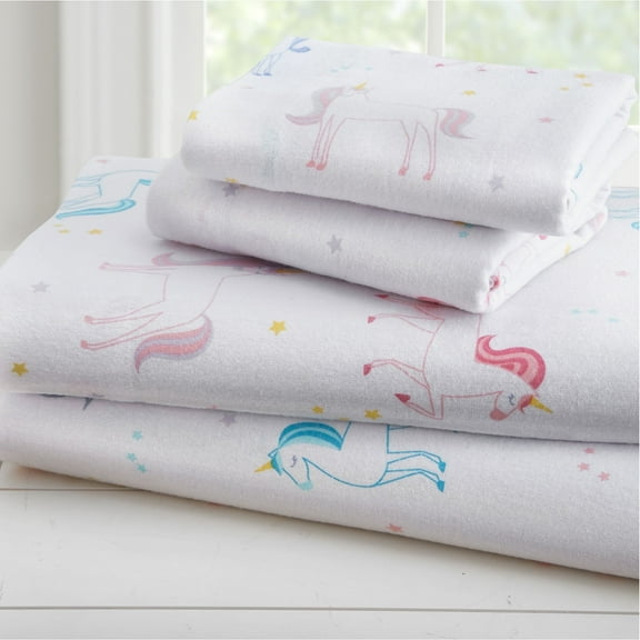 Wildkin Kids 100% Cotton Flannel Sheet Set for Boys and Girls - Twin (Unicorn Purple)