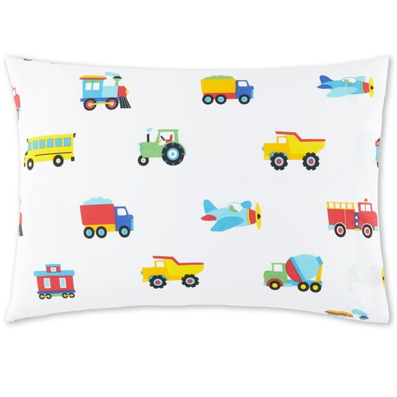 Wildkin Kids 100% Cotton Hypoallergenic Toddler Pillowcase for Boys and Girls - 13.5 x 19 Inches (Trains, Planes & Trucks)