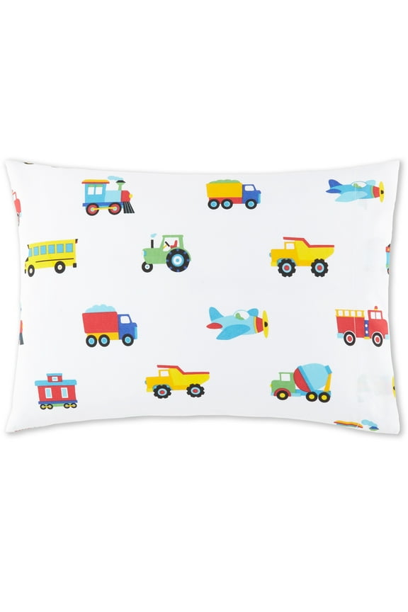 Kids 100% Cotton Hypoallergenic Toddler Pillowcase for Boys and Girls - 13.5 x 19 Inches (Trains, Planes & Trucks)