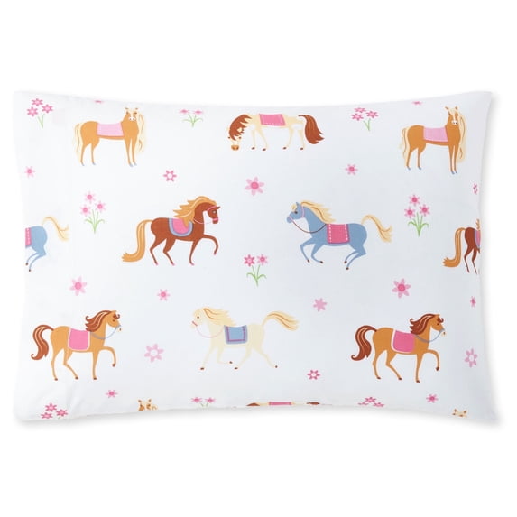 Wildkin Kids 100% Cotton Percale Standard Pillowcase for Boys and Girls - 30 x 20 Inches Inches (Horses Pink)