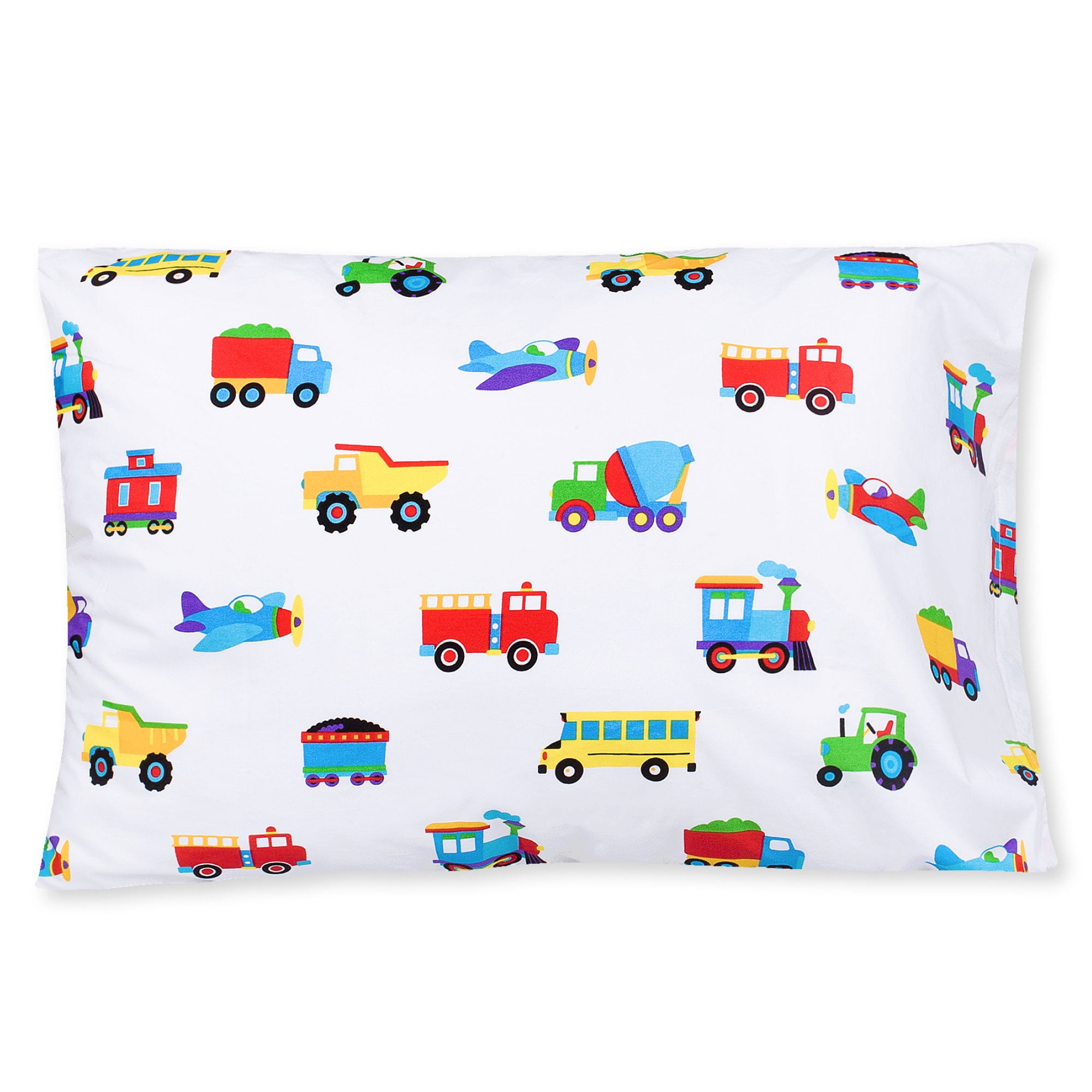 Cozy Kids 100% Cotton Flannel Pillowcase - Trains, Planes & Trucks Theme