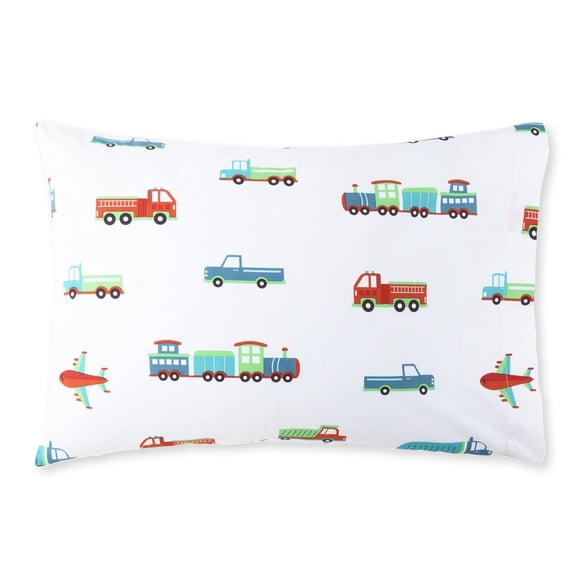 Wildkin Kids 100% Cotton Percale Standard Pillowcase for Boys and Girls - 30 x 20 Inches Inches (Transportation Blue)