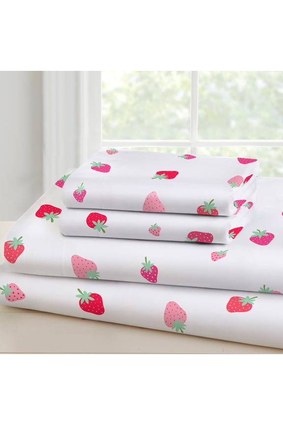 Kids 100% Cotton Sheet Set for Boys and Girls - Full (Strawberry Patch)