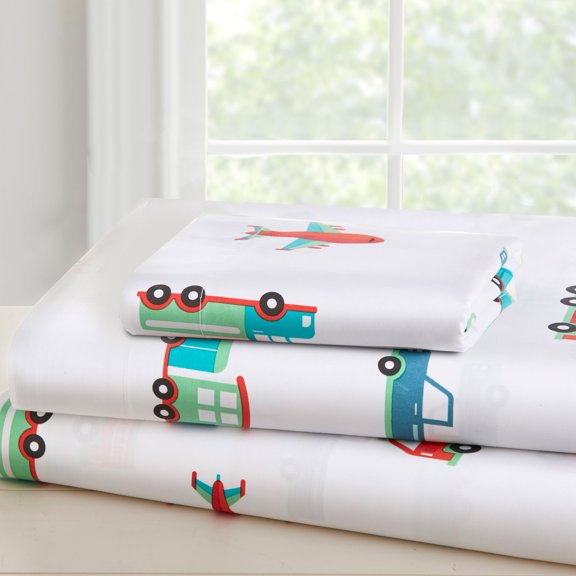 Wildkin Transportation 100% Cotton Sheet Set - Toddler in Blue, for Boys unisex