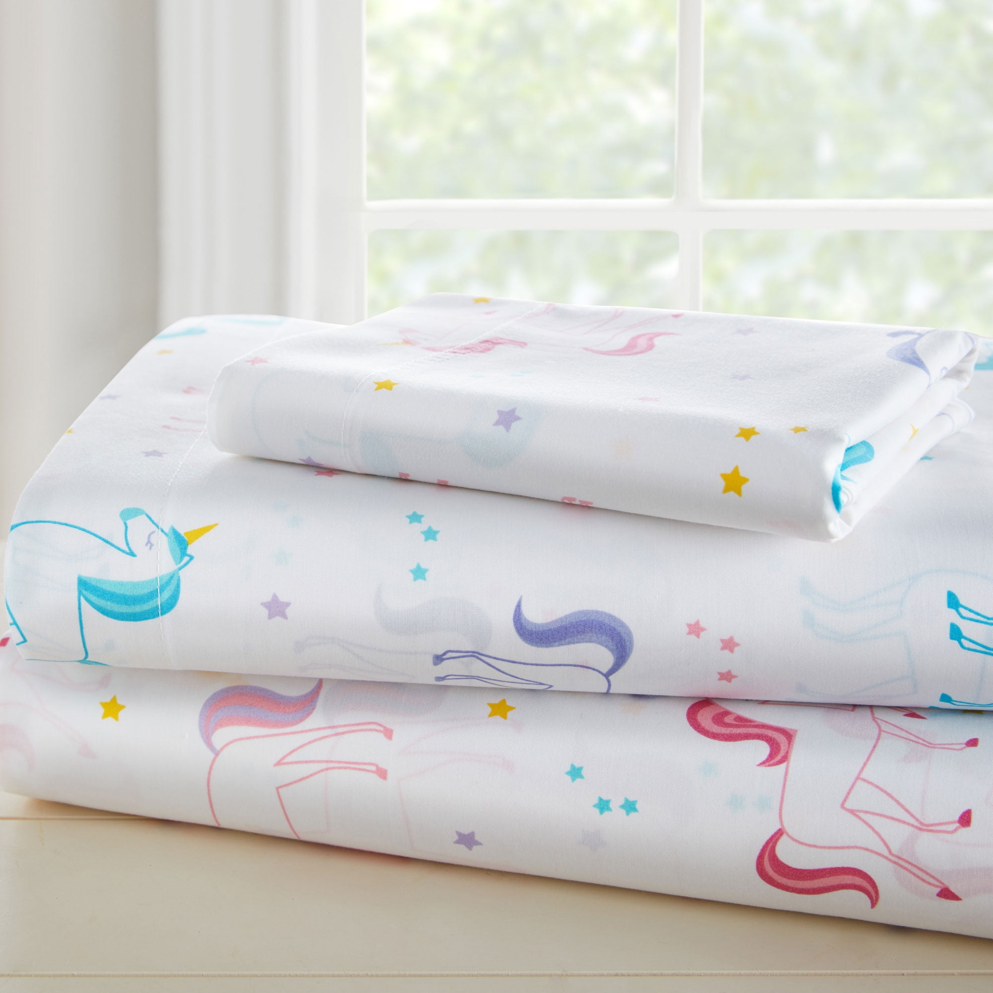 White Cotton Unicorn Print Toddler Sheet Set