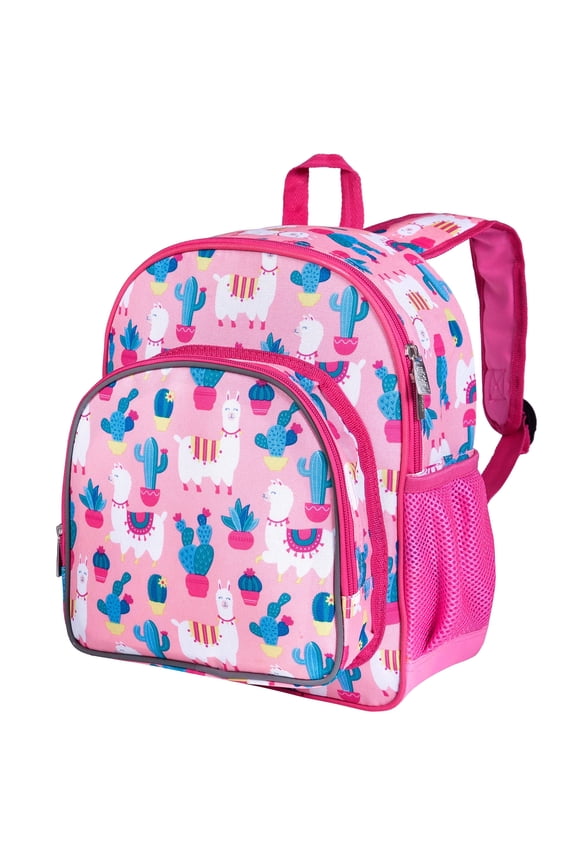 Kids 12 Inch Backpack for Toddler Boys and Girls, Insulated Front Pocket (Llamas and Cactus Pink)