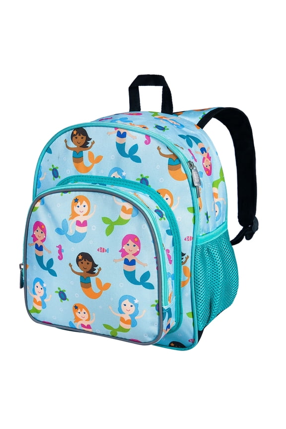 Kids 12 Inch Backpack for Toddler Boys and Girls, Insulated Front Pocket (Mermaids Blue)