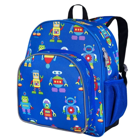 Wildkin Kids 12 Inch Backpack for Toddler Boys and Girls, Insulated Front Pocket (Robots Blue)