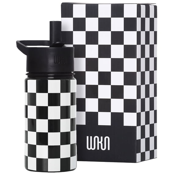 Wildkin Kids 14 oz Steel Bottle (Black and White Checkered)