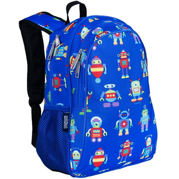 Wildkin Kids 15 Inch School and Travel Backpack for Boys and Girls (Robots Blue)