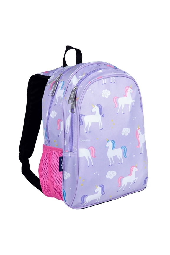 Kids 15 Inch School and Travel Backpack for Boys and Girls (Unicorn Purple)