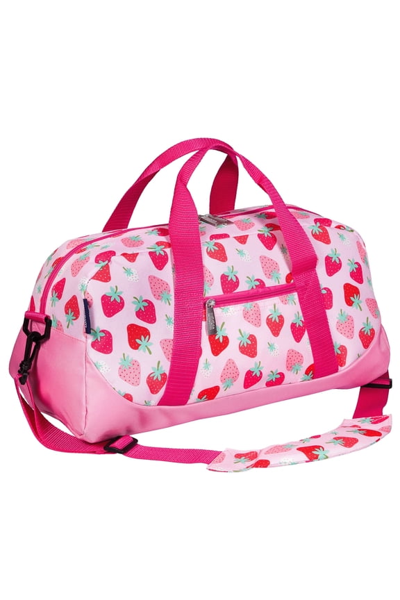 Kids 18' Removable Padded Shoulder Strap Duffel Bag, Strawberry Patch