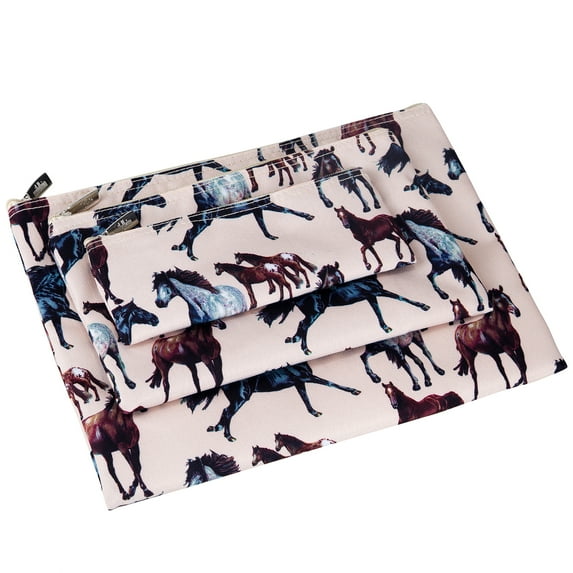 Wildkin Kids 3 Piece Zippered Organizer Set for Boys and Girls, Perfect for School Supplies and Travel Essentials (Horse Dreams Beige)