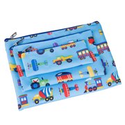 Wildkin Kids 3 Piece Zippered Organizer Set for Boys and Girls, Perfect for School Supplies and Travel Essentials (Trains, Planes & Trucks Blue)