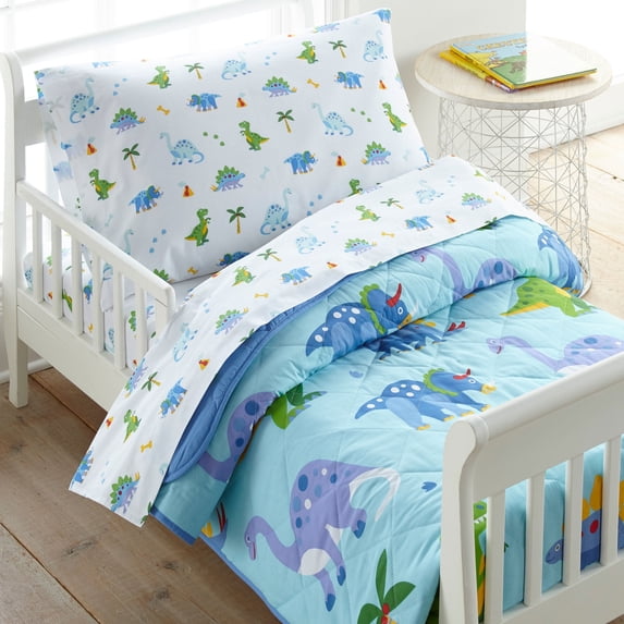 Wildkin Kids 4 Pc Toddler Cotton Bed in a Bag for Boys & Girls (Dinosaur Land Blue)