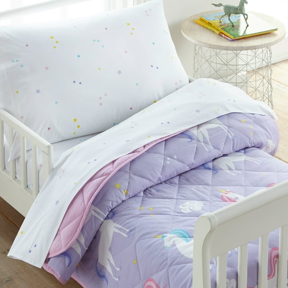 Wildkin Kids 4 Pc Toddler Cotton Bed in a Bag for Boys & Girls (Unicorn Purple)