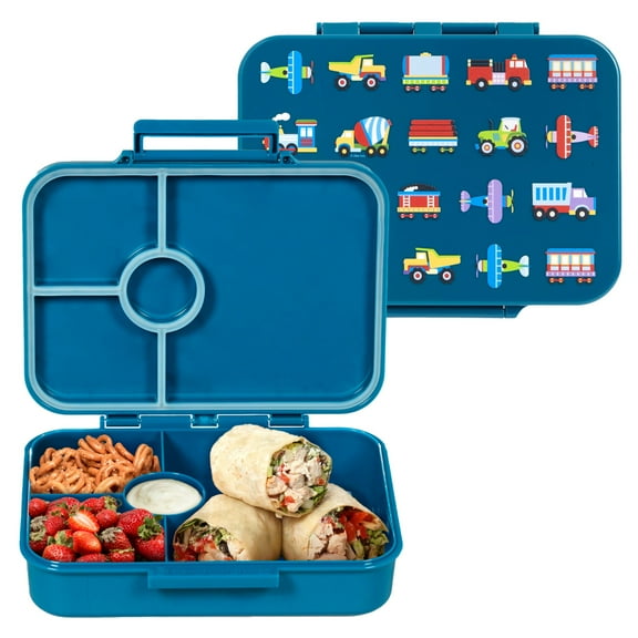 Wildkin Kids Bento Box for Boys and Girls (Trains, Planes & Trucks Blue)