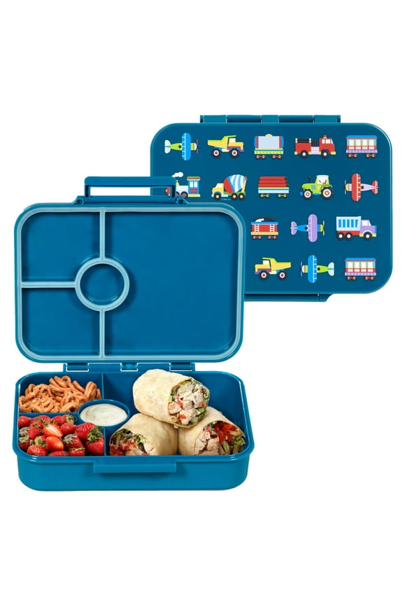 Kids Bento Box for Boys and Girls (Trains, Planes & Trucks Blue)
